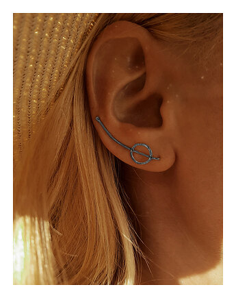 Komplet czarny kolczyk- nausznica Koło ze srebra na lewe ucho, ZIĘBA