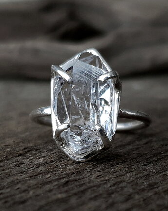 Cristal srebrny pierścionek z diamentem herkimer, MIECHUNKA