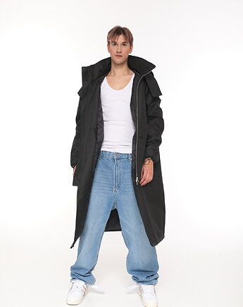 Parka Longline Hoodie Oversize czarna, REST Factory