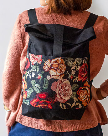 Składany plecak kurierski w kwiaty z żakardu, raspberi