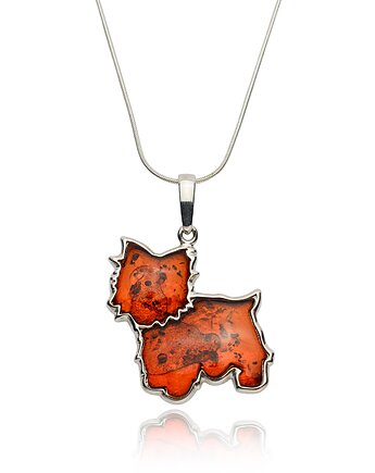 Naszyjnik piesek - Terier z bursztynu , srebro 925, Ade Art