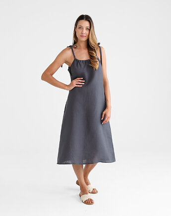 Lniana Sukienka FLORA MIDI charcoal, so linen!