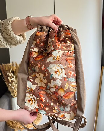 Torebko-plecak 2w1 Brązowe Kwiaty, Poplećmy Sobie