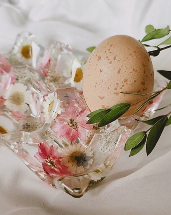 Podstawka na jajka - żywica jubilerska i suszone kwiaty PINK CLOUD, Epotsy