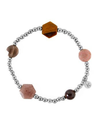 Bransoletka w kolorach pudrowo brązowych - Wersja Srebrna, Kulka Bransoletki