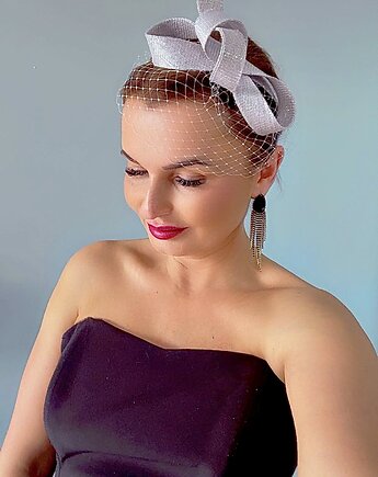 Fascynator Petra  SREBRNY / oraz  inne kolory, MONIKA SAXTON LUXURIOUS MILLINERY