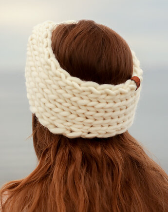 Biała opaska turban z grubej wełny peruwiańskiej, Holy Alpaca Knit