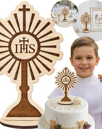 Figurka Kielich IHS 20cm Drewniana Ozdoba na Stół Komunię Topper na Tort, smxdsgn