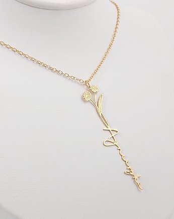 Złoty Naszyjniki z Imieniem KWIATOWY ZNAK ZODIAKU, ZaNa Design