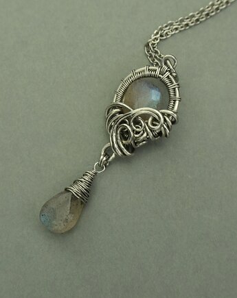 Długi wisiorek labradoryty wire wrapping, Agata Rozanska