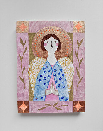 Prezent na komunie dla dziewczynki, Anioł malowany na desce, PRINTLOVE