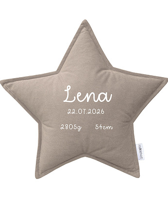 Poduszka gwiazdka personalizowana metryczka imię dziecka BEŻ, SPARROW