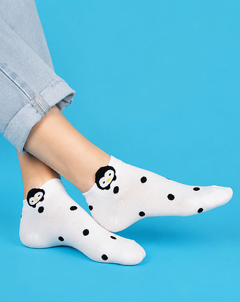 Skarpetki damskie do kostki Pingwin 3D białe w kropki CandySox 36-41, CandySox