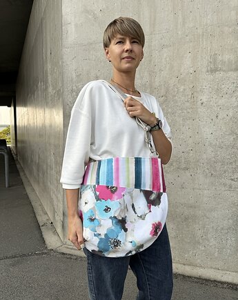 Marmollada -  torebka bawełniana tM na ramię polne kwiaty i paski, marmollada