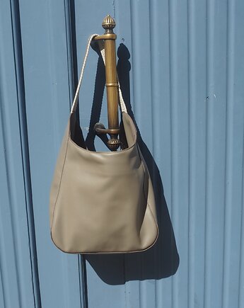 Taupe beżowa skórzana torba z plecionym paskiem, Łagoda