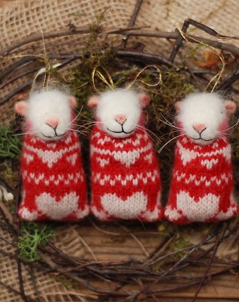 Świąteczne Myszki- komplet 3 sztuk (czerwone I), BoboLobo Handicraft