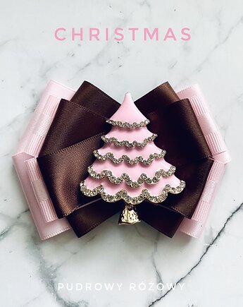 Modowa Brosza z Choinką  Pudrowy róż   Mikołajki Święta, Pudrowy Różowy
