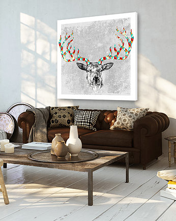 OBRAZ NA PŁÓTNIE - JELEŃ DEER- 80x80cm, LUdesign gallery