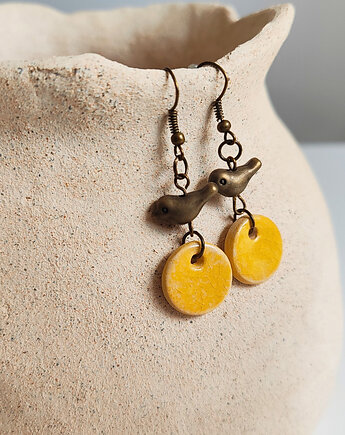 Kolczyki ceramiczne boho z ptaszkiem, U.to ceramika