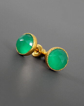 Kolczyki z zielonymi agatami, srebro pozłacane, Pastelove Jewelry