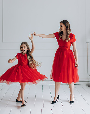 Komplet sukienek NOEMI dla mamy i córki, czerwony, mala bajka