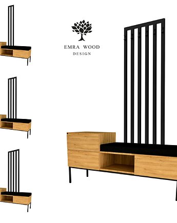 Szafka z Wieszakiem Siedzisko Tapicerowane Czarny SGM-3, EMRA WOOD DESIGN