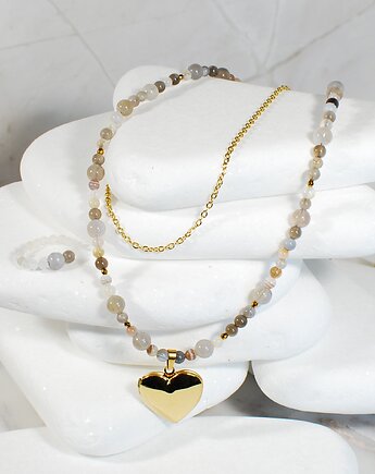 Naszyjnik z naturalnych kamieni agat z Botswany oryginalny styl, Arto Teka