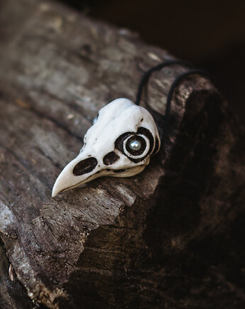Wisior Czaszka Ptaka - Tyto Alba - Perłowe oczy, Nest of Bones