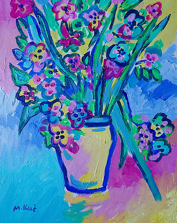 Obraz olejny do salonu kolorowe kwiaty, alice oil on canvas