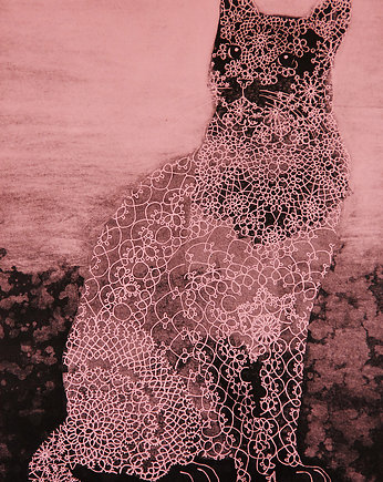 Różowy kot - linoryt 46x68cm, Ewelina Wajgert