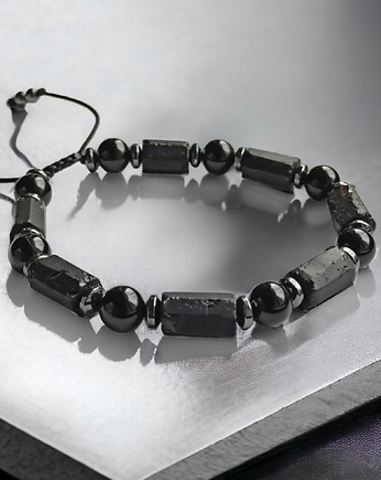 L-XL - ochronna bransoletka - turmalin, onyks, hematyt, kaktusia