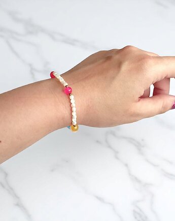 Bransoletka : muszla biała i kolorowy jadeit, kaktusia