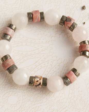 MIŁOŚĆ - unikatowa bransoleta - kwarc, rodonit, piryt, kaktusia