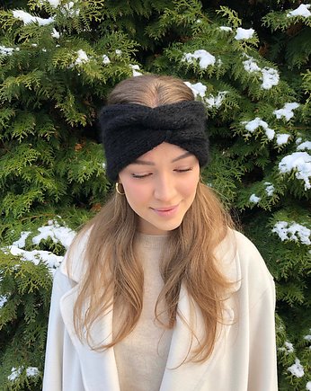 Szeroka wełniana opaska 26 - 31cm handmade czarna 100% wełna ręczna robota, GANGSTA KNIT