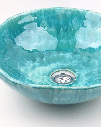 UM40 Umywalka lazurowa okrąłą, nablatowa, ceramiczna, Dekornia