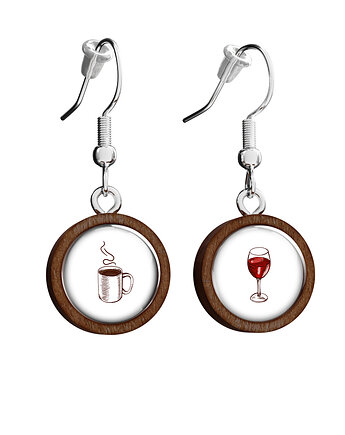 Kolczyki drewniane - Kawa i wino - wiszące, yenoo