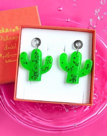 Kolczyki z żywicy : KAKTUSY : neon green, kaktusia