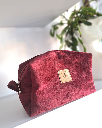 Kosmetyczka z puchatego weluru Bordowa, sabi tatka