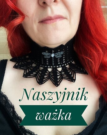 Koronkowy czarny  gotycki naszyjnik z ważką, Księżycowa ćma