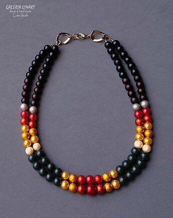 Vintage style efektowny naszyjnik ze szklanych korali w niezwykłej kolorystyce, Galeria Limart