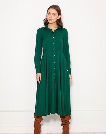Długa, koszulowa sukienka, SUK190 zielony, OKAZJE - Prezent na Święta