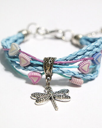 Bransoletka - Ważka, serce, niebieska - rzemienie, yenoo