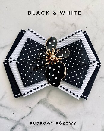 Brosza Black & White z efektowym kwiatem w kropeczki New, Pudrowy Różowy