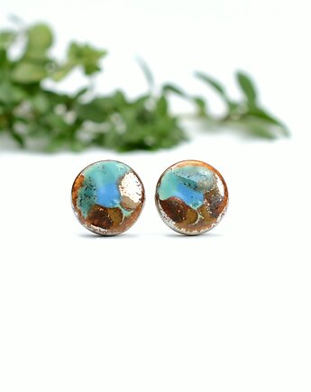 Kolczyki turkusowe krajobrazy-sztyfty ceramiczne, Dorca
