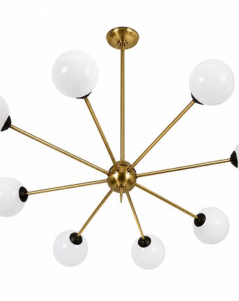 Żyrandol Stilnovo style lata 60. Mosiądz, metal i szkło 8x E14 Vintage, Relikt design