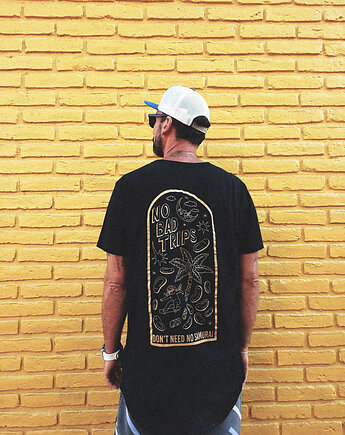 Czarna koszulka ze złotym nadrukiem eko bawełna, DONT NEED NO SAMURAI