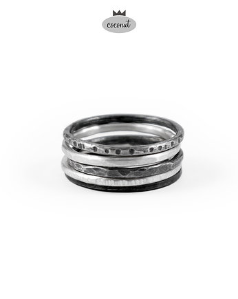 Pierścionek TEXTURE - 5 obrączek srebro T7, COCONUT