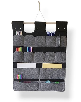 Organizer z kieszonkami na ścianę z filcu - szaro grafitowy - wiele kieszonek, Felt Studio by Beltrani