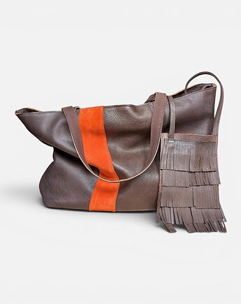 Shoper bag brązowa z pomarańczem, Łagoda