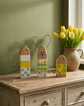 Zestaw Wielkanocny Zając i Kura Drewniane Ozdoby w Stylu Skandynawskim, Panda Design